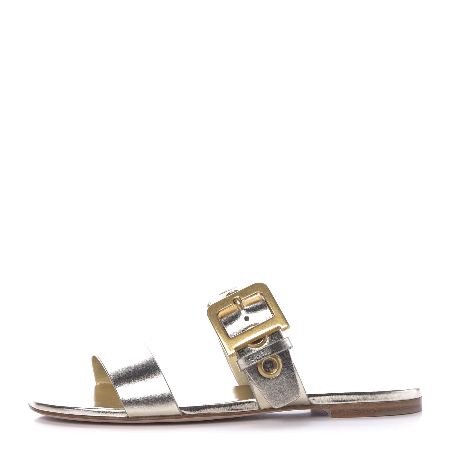 Christian Dior Laminated Calfskin D-Dior Slide Sandals 37.5 Pale Gold 1 of 12