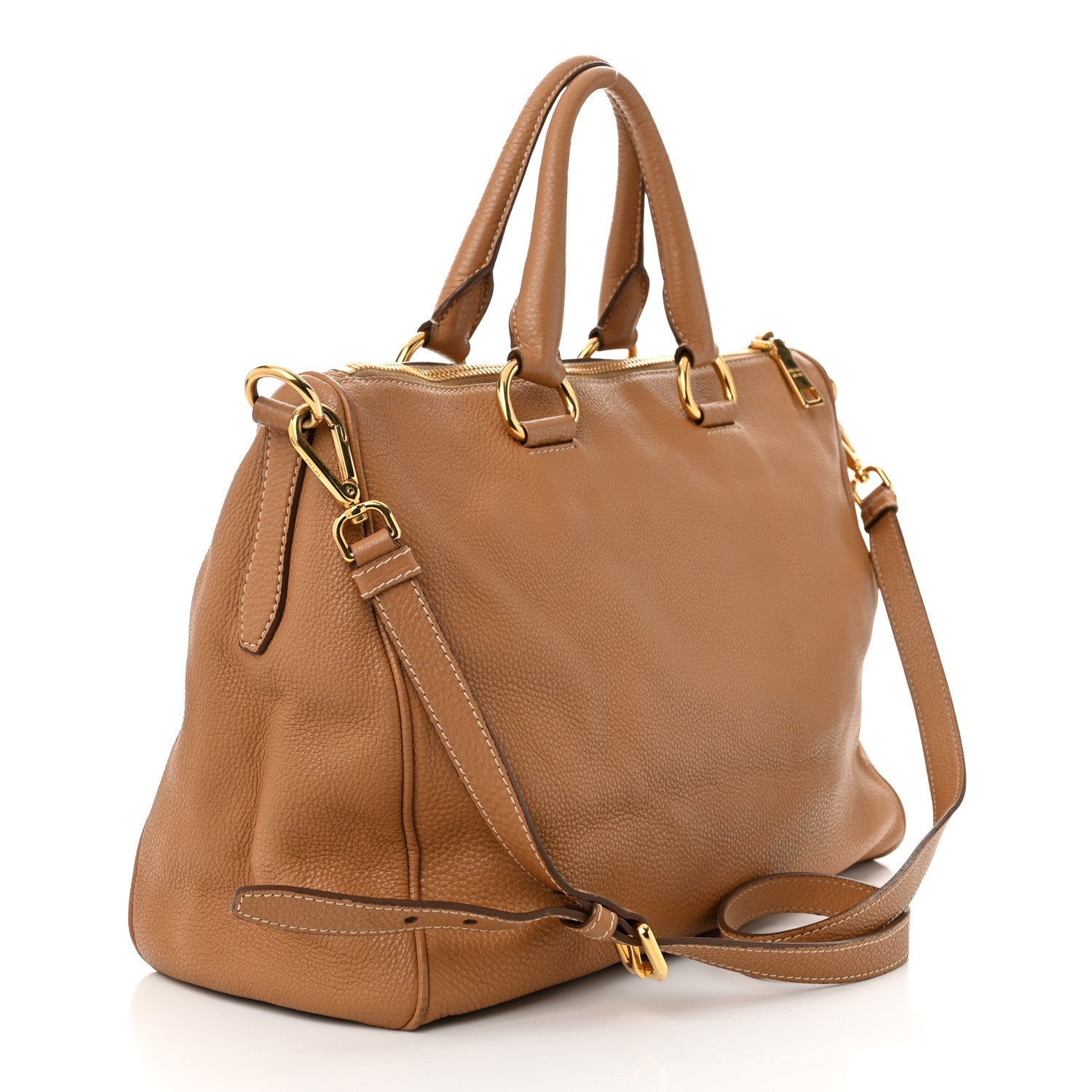 Prada Vitello Daino Top Handle Zip Tote Caramel 3 of 11