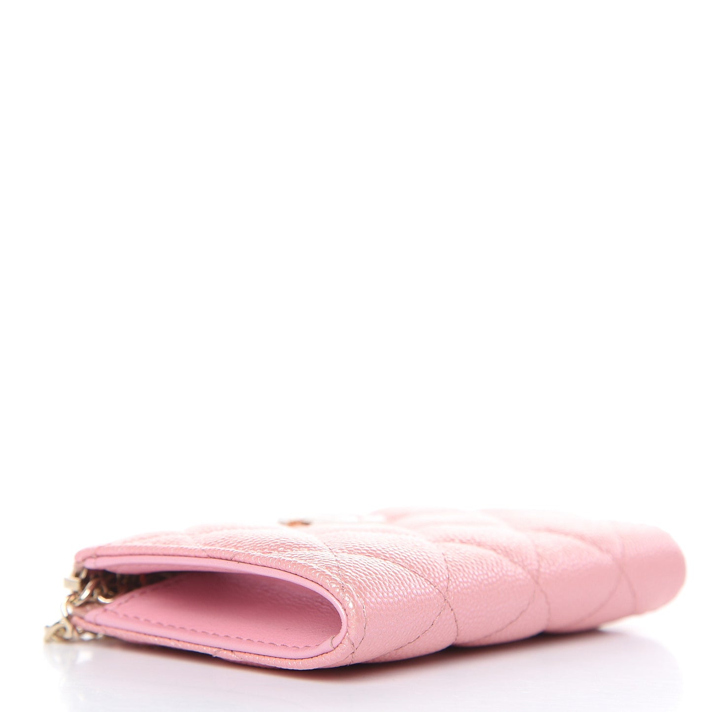 Iridescent Caviar Quilted Zipped Key Holder Case Rose Pink
