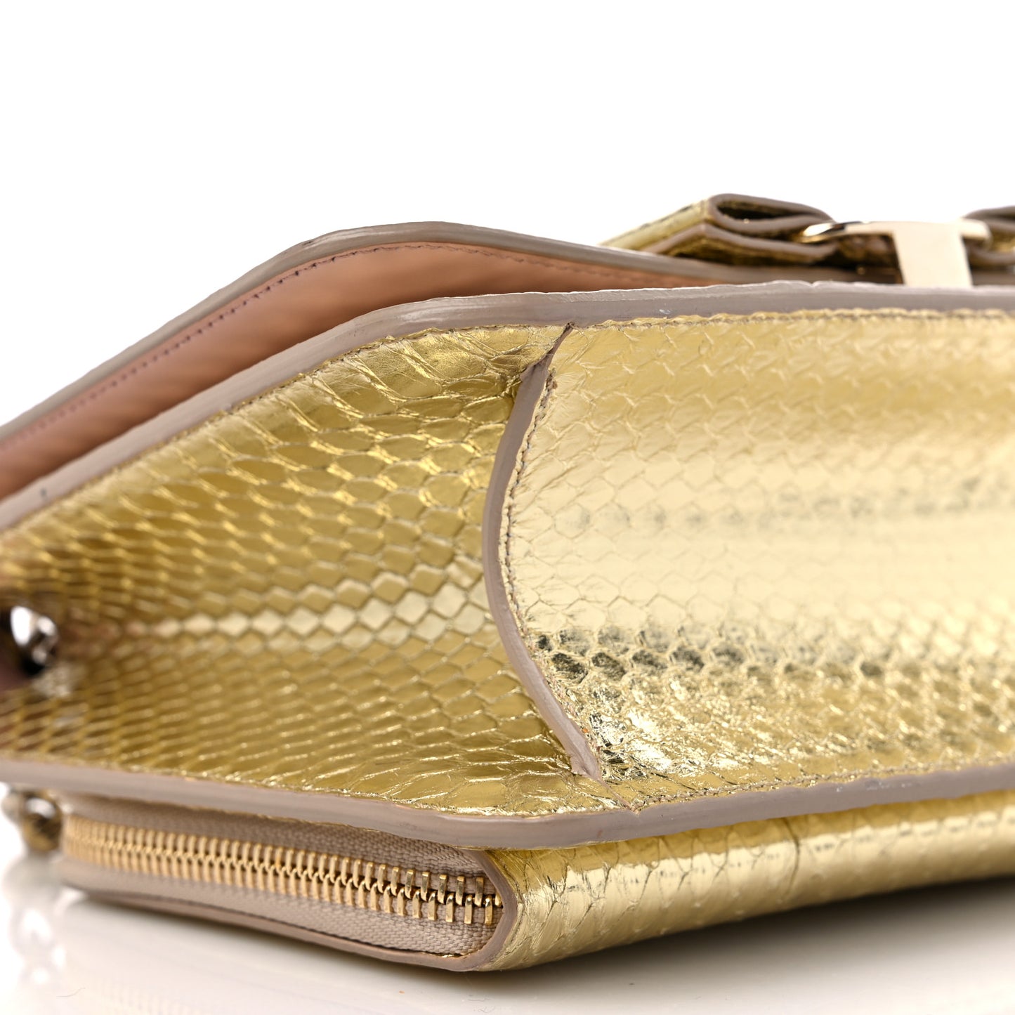 Metallic Snakeskin Small Vara Chain Crossbody Gold