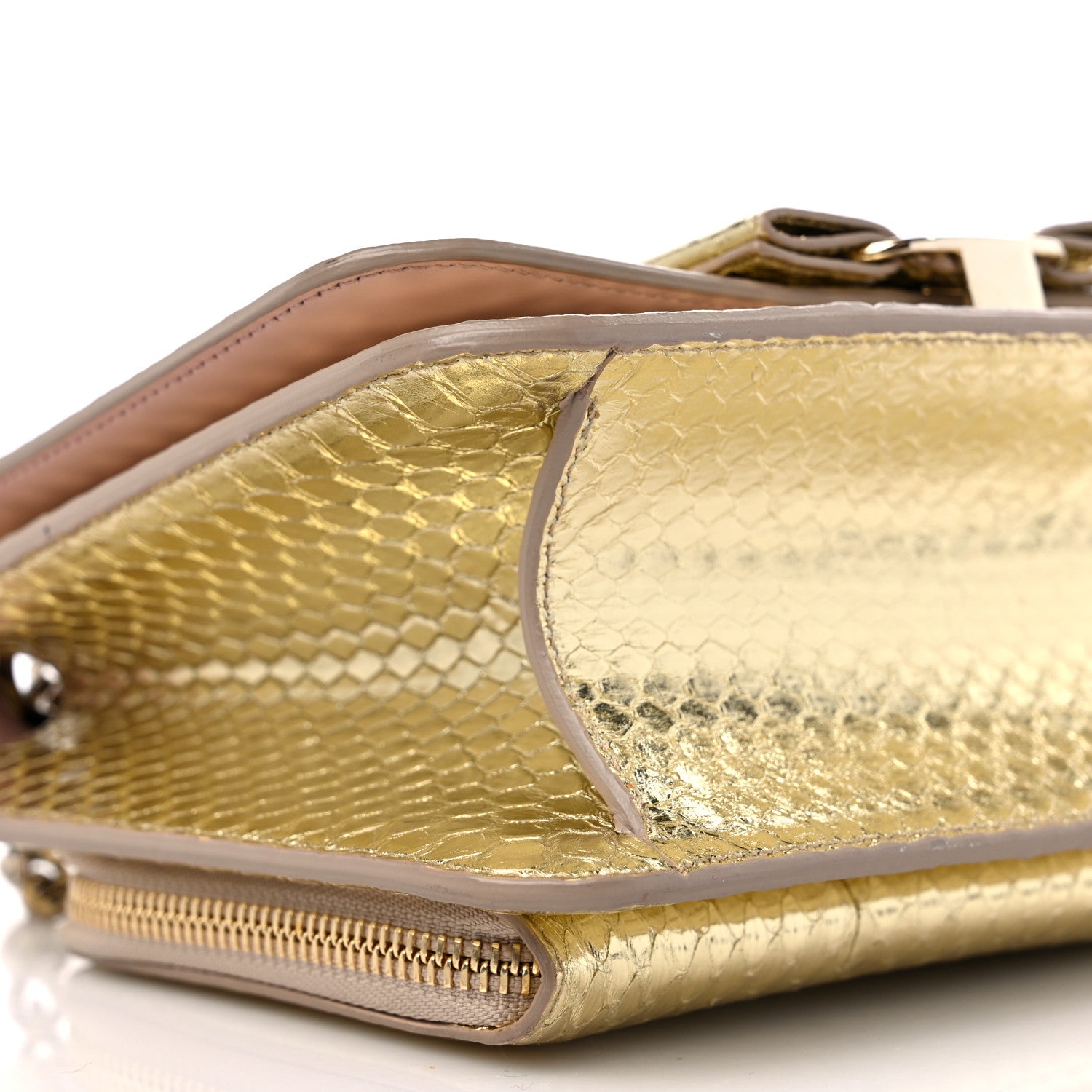 Salvatore Ferragamo Metallic Snakeskin Small Vara Chain Crossbody Gold 7 of 10