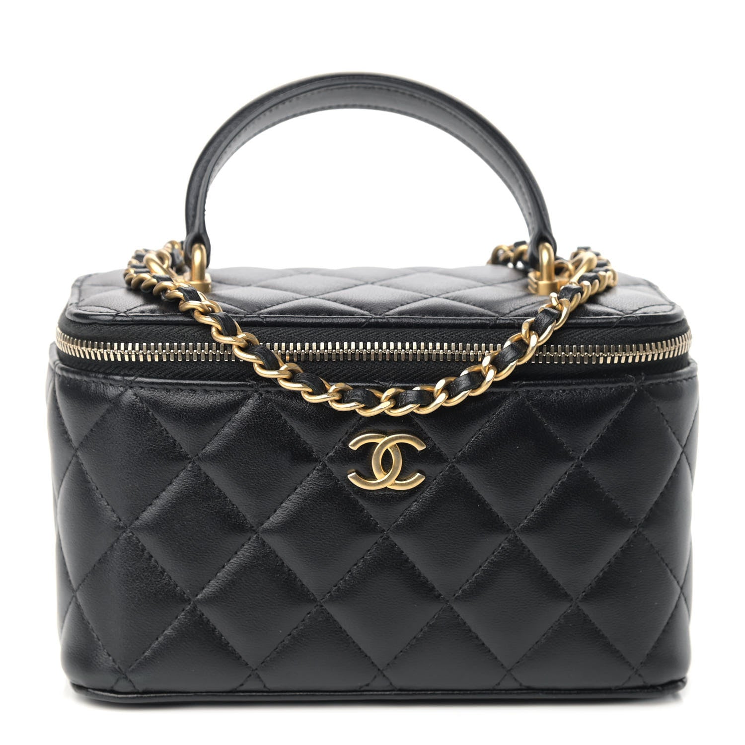 Chanel Lambskin Quilted Small Top Handle Vanity Case With Chain Black 1 of 9
