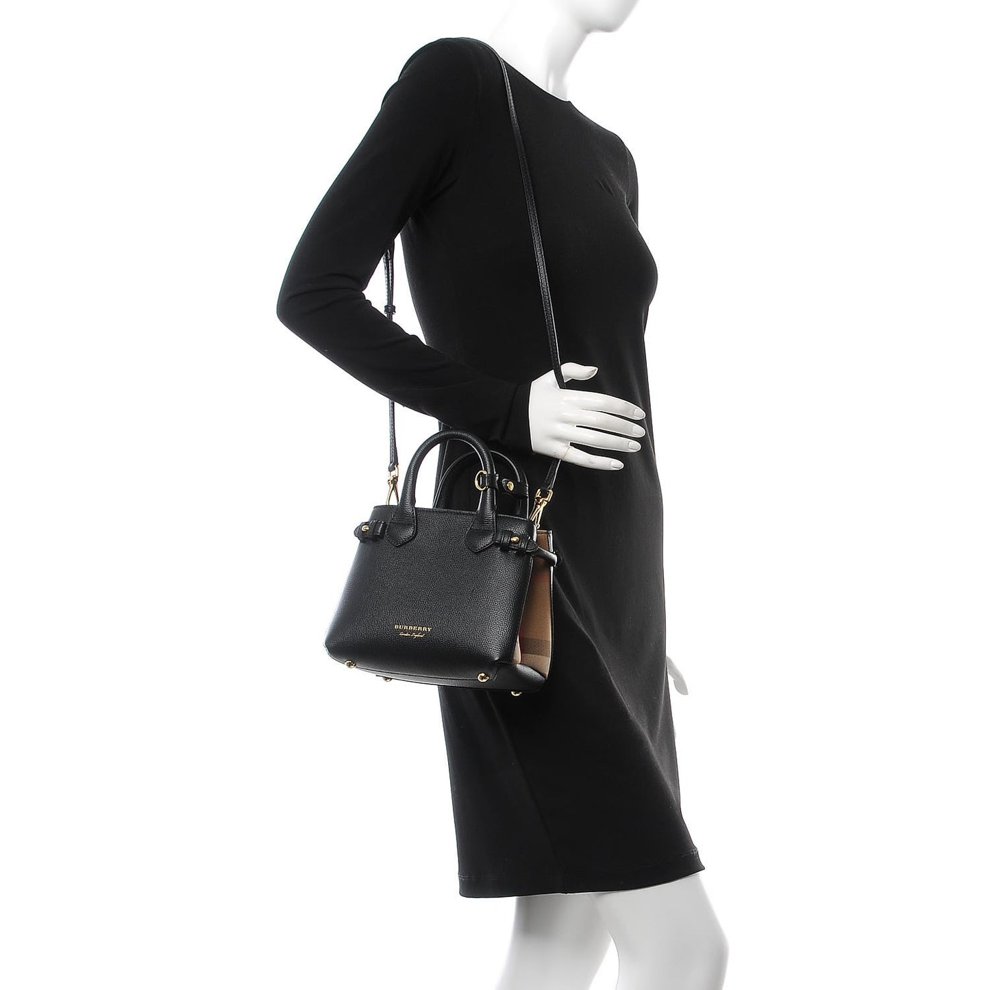Grainy Calfskin House Check Baby Banner Tote Black