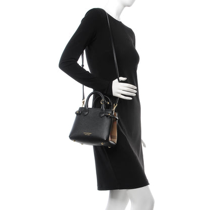 Burberry Grainy Calfskin House Check Baby Banner Tote Black 2 of 8