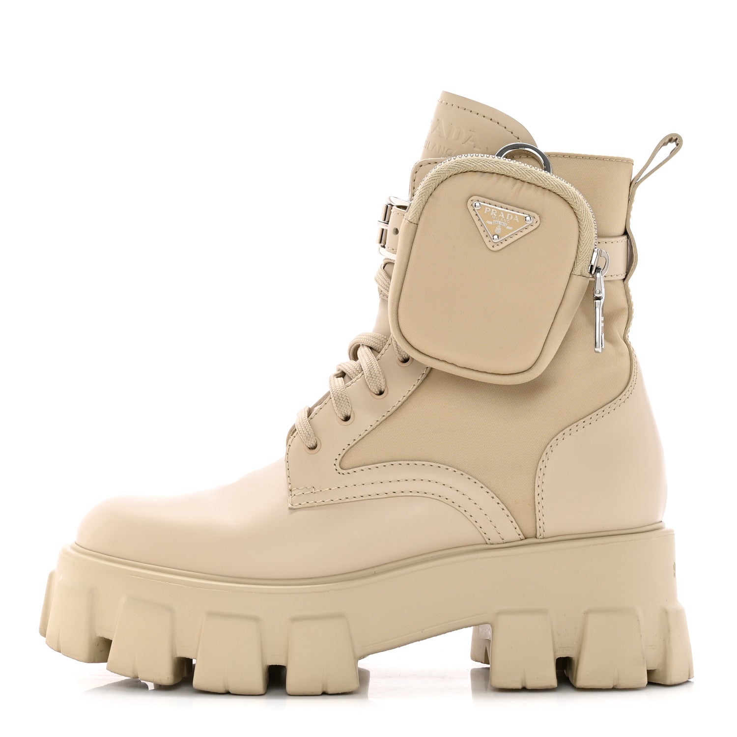Prada Spazzolato Rois Re-Nylon Metal Triangle Logo Monolith Pouch Pocket 55mm Boots 38 Deserto 1 of 14