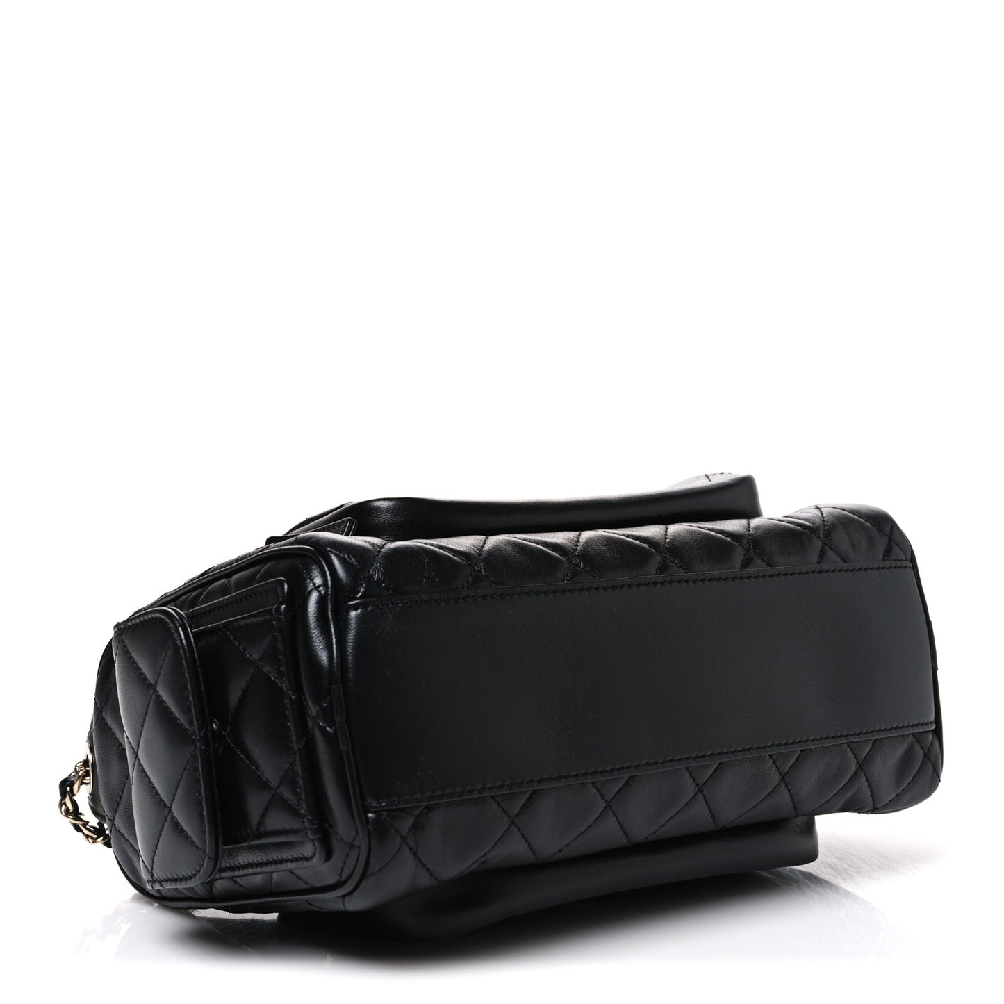 Shiny Crumpled Lambskin Quilted Medium Preppy Pocket Camera Case Black
