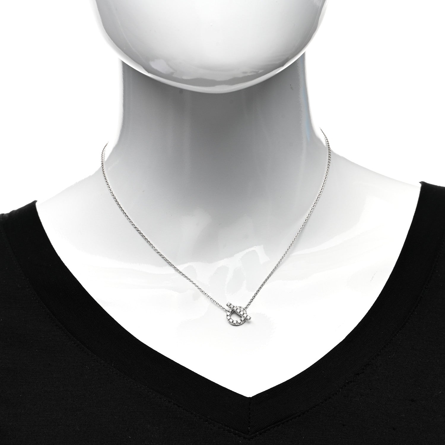 Hermes 18K White Gold Diamond Finesse Pendant Necklace 2 of 5