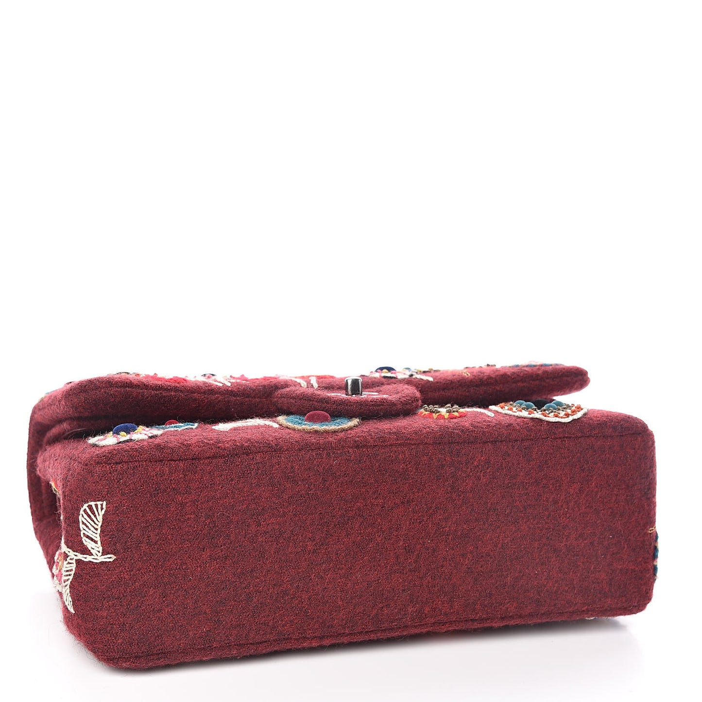 Felt Flower Embroidered Jumbo Double Flap Burgundy Multicolor