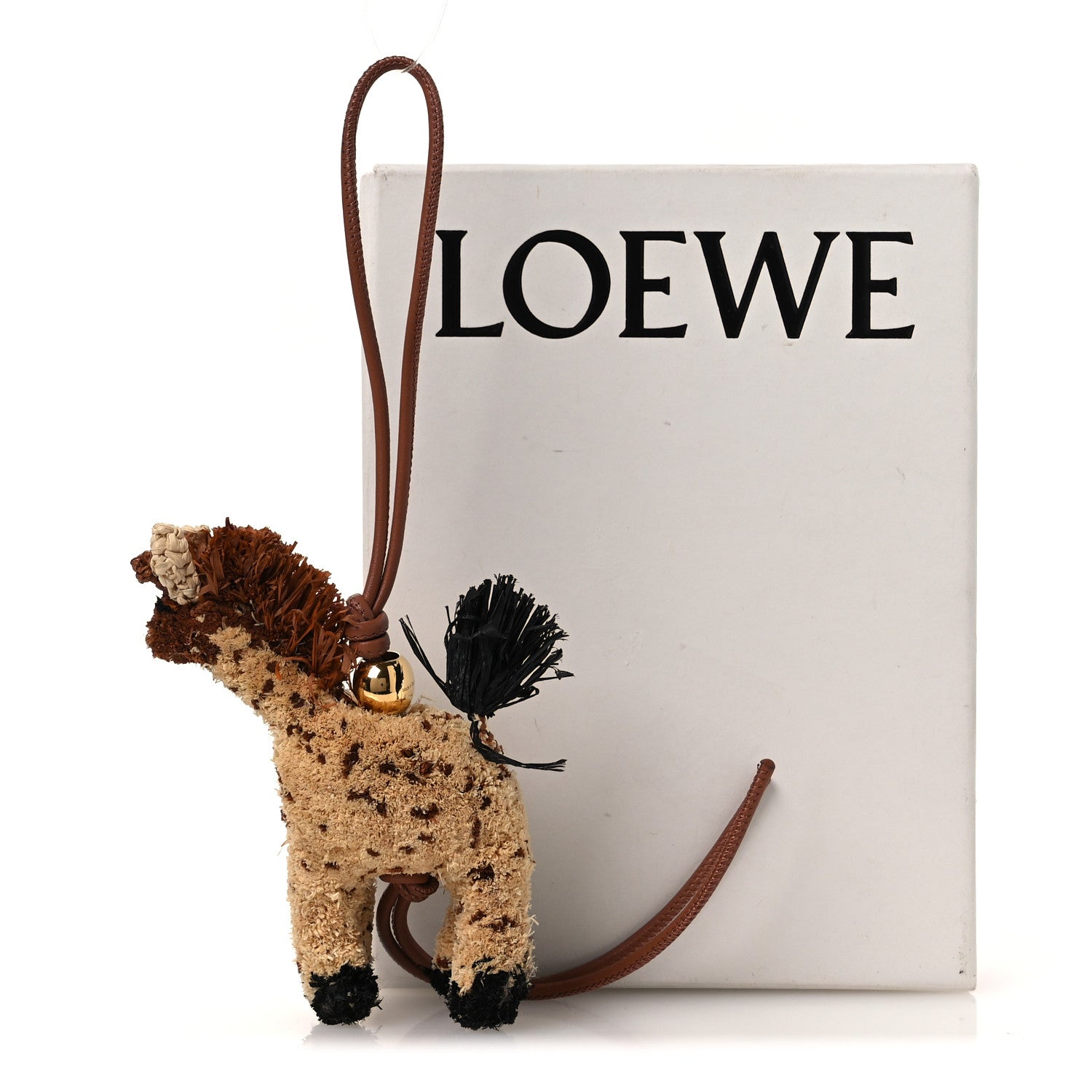 Loewe X PAULA'S IBIZA Raffia Calfskin Giraffe Bag Charm Brown 4 of 4