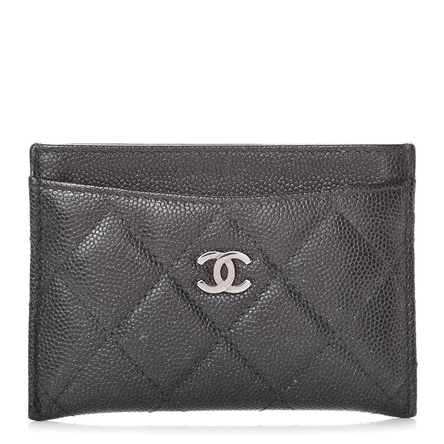 Metallic Caviar Quilted Card Holder Black