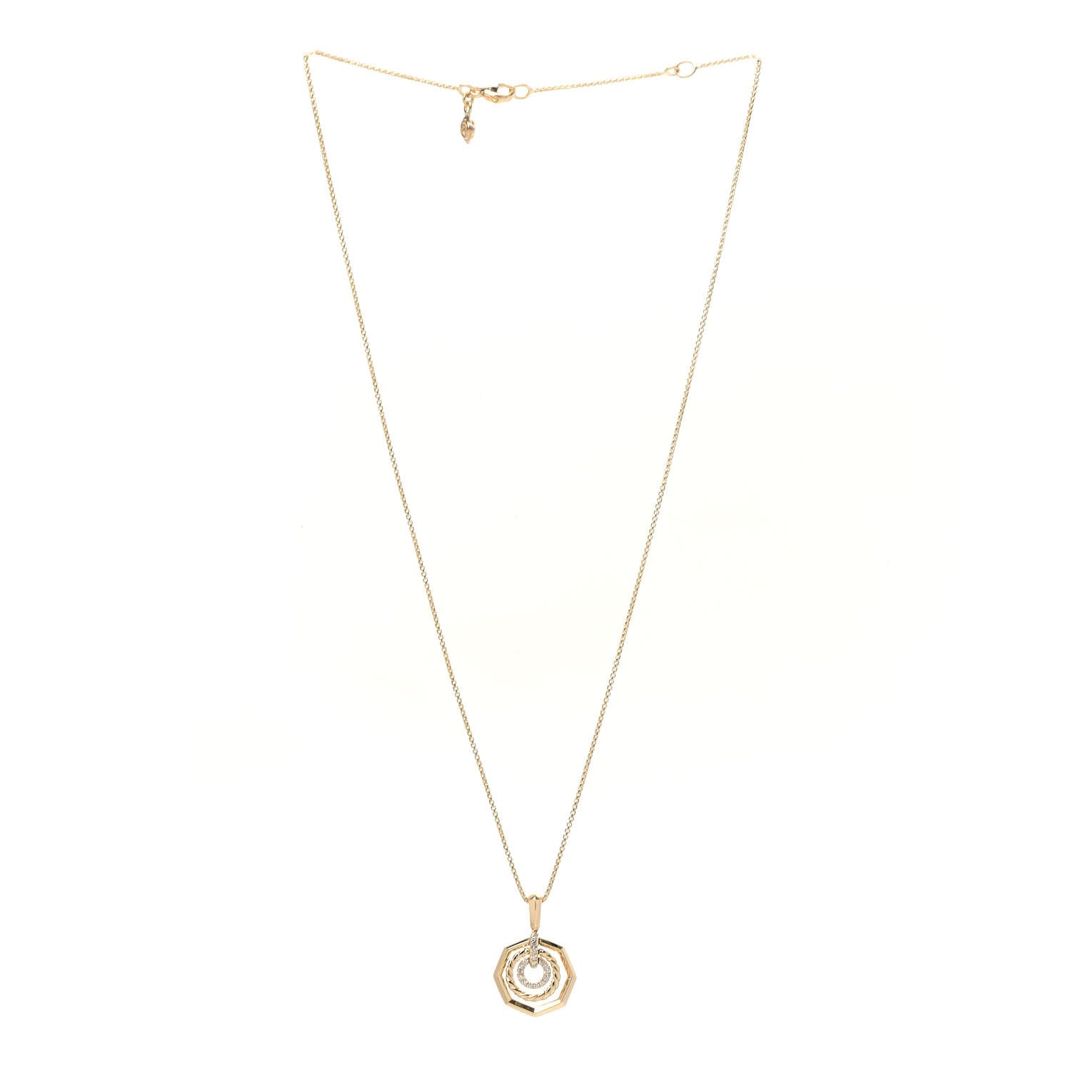 David Yurman 18K Yellow Gold Diamond 16mm Stax Pendant Necklace 3 of 7