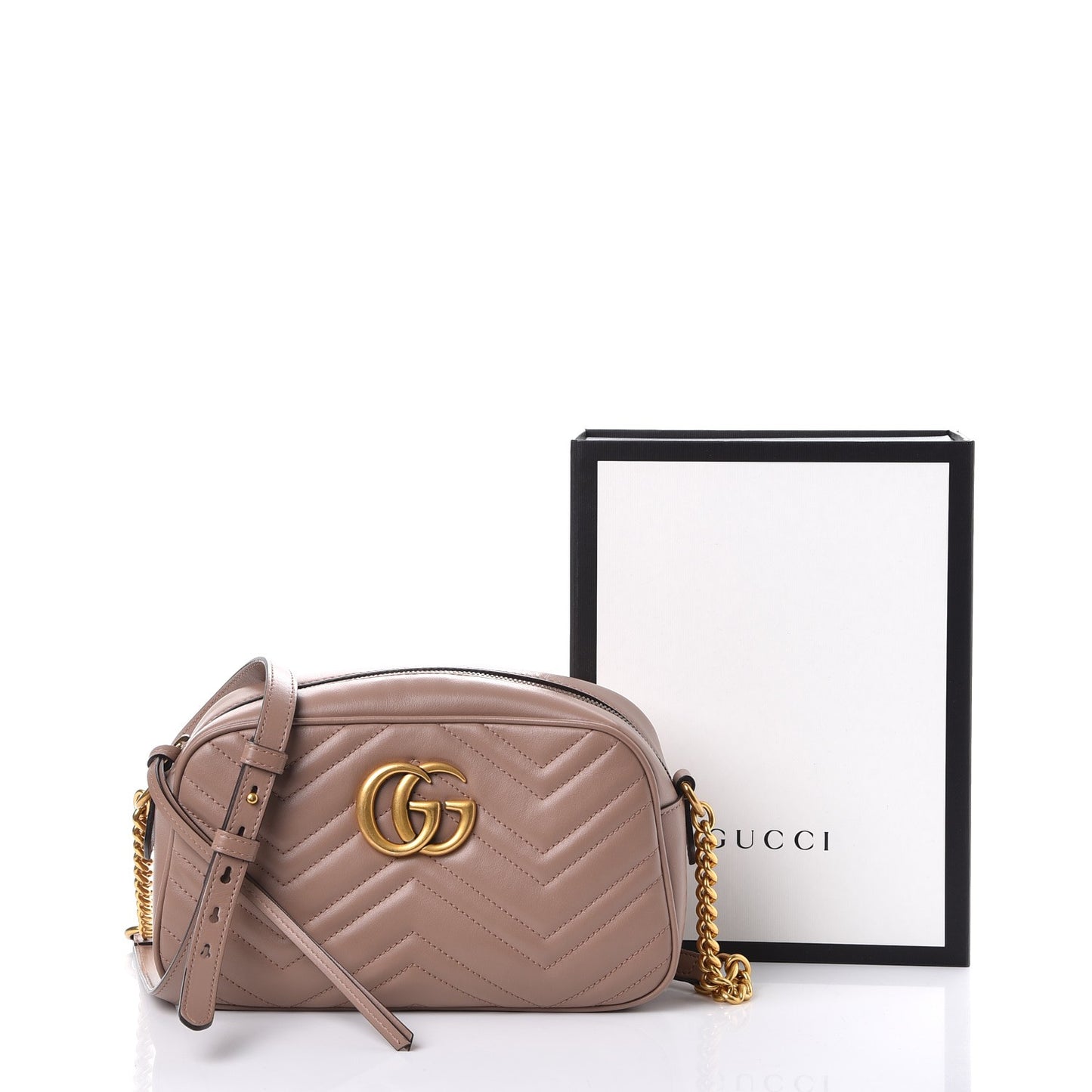 Calfskin Matelasse Small GG Marmont Chain Shoulder Bag Taupe