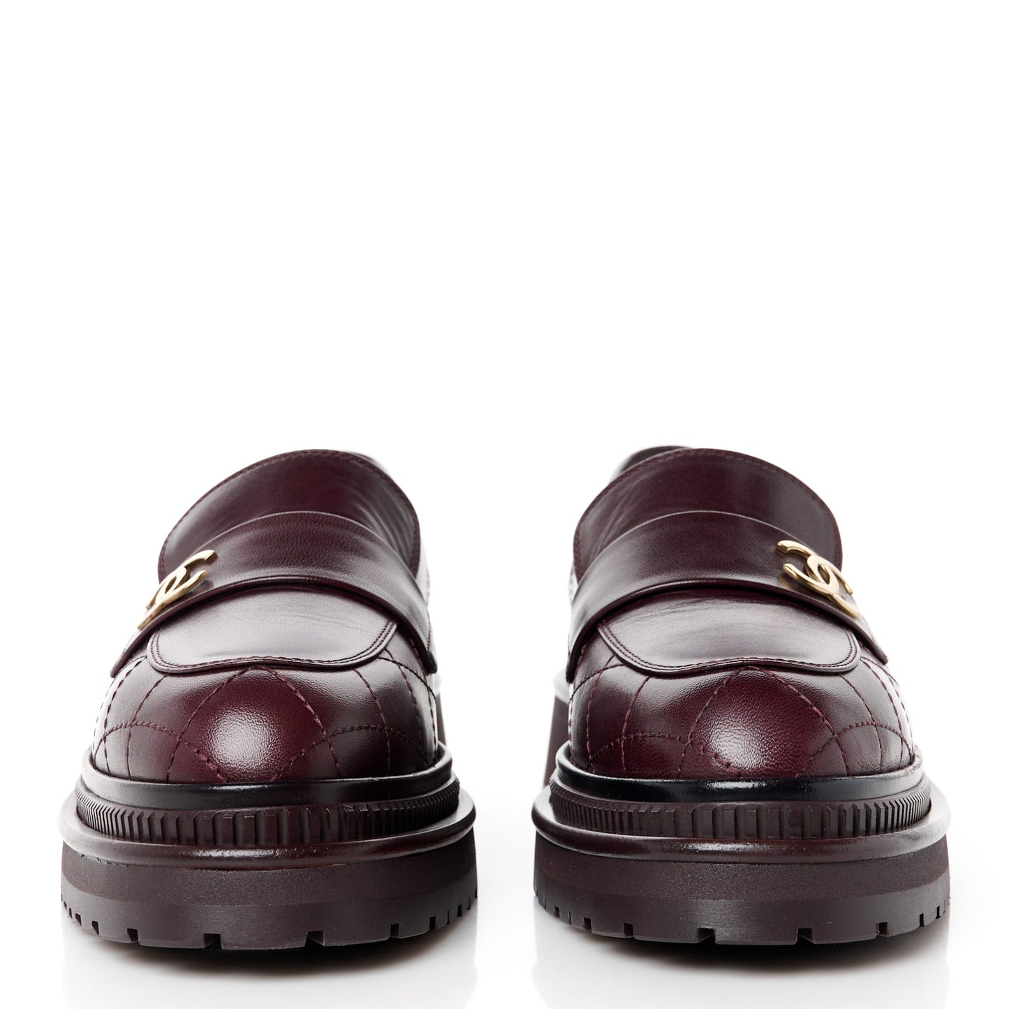 Calfskin Quilted CC Mocassin Loafers 36.5 Dark Purple