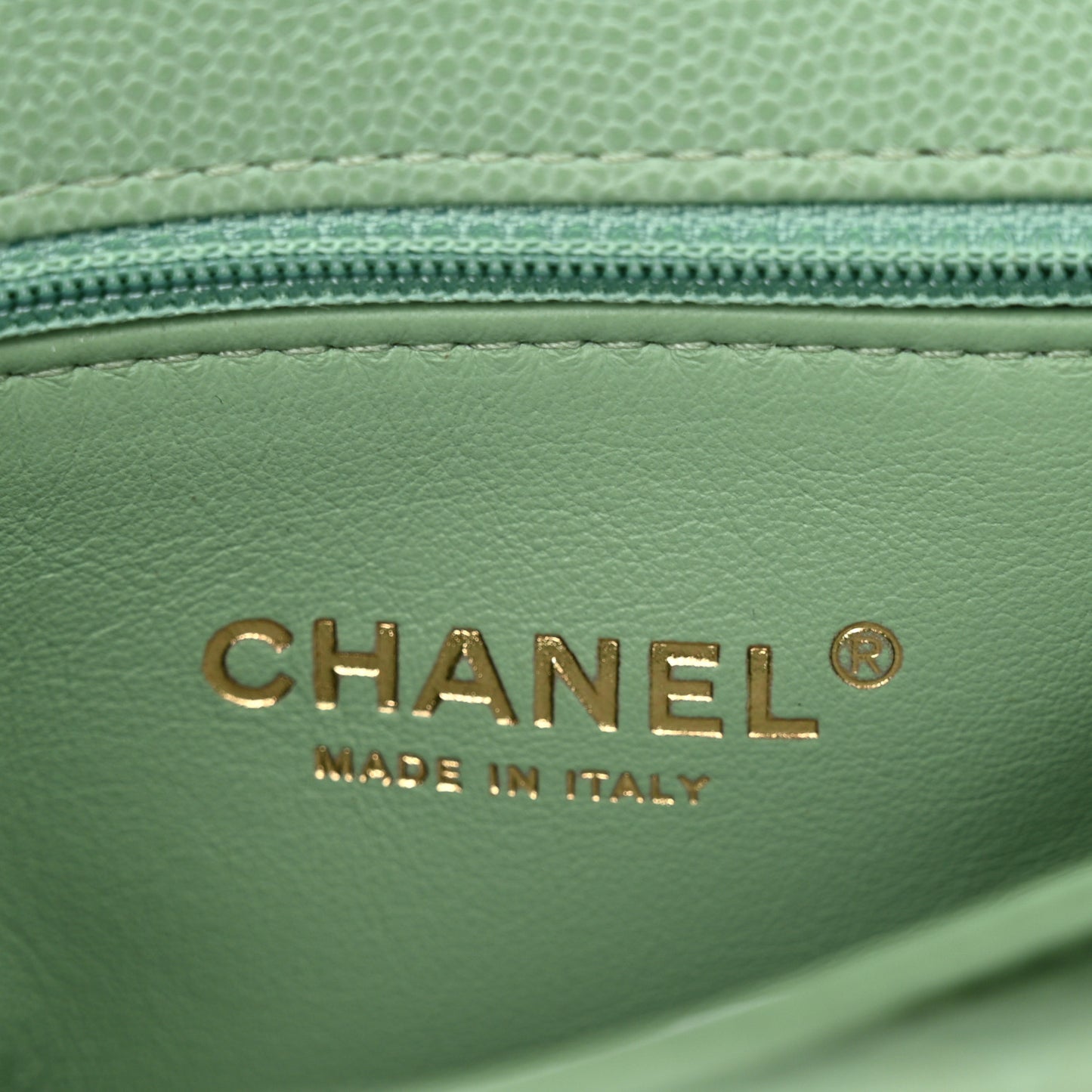 Caviar Quilted Mini Coco Chain Handle Flap Light Green