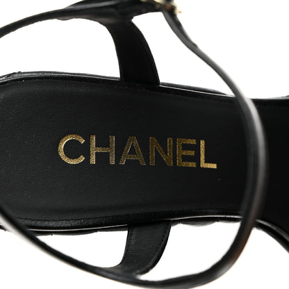 Chanel Shiny Lambskin Quilted Platform Sandals 39.5 Black 6 of 9