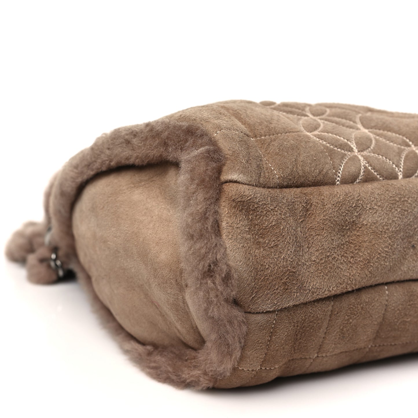 Shearling Suede Stiched CC Tote Dark Brown