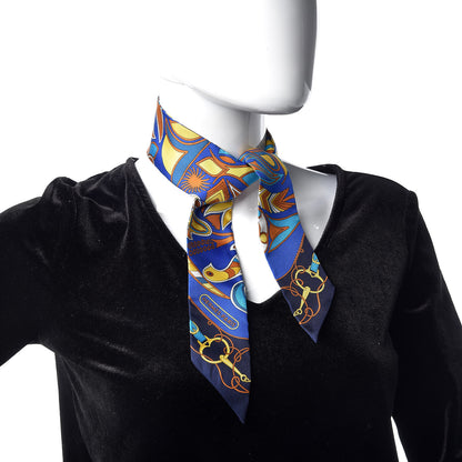 Hermes Silk Folklore Twilly Bleu Roy Jaune 2 of 4