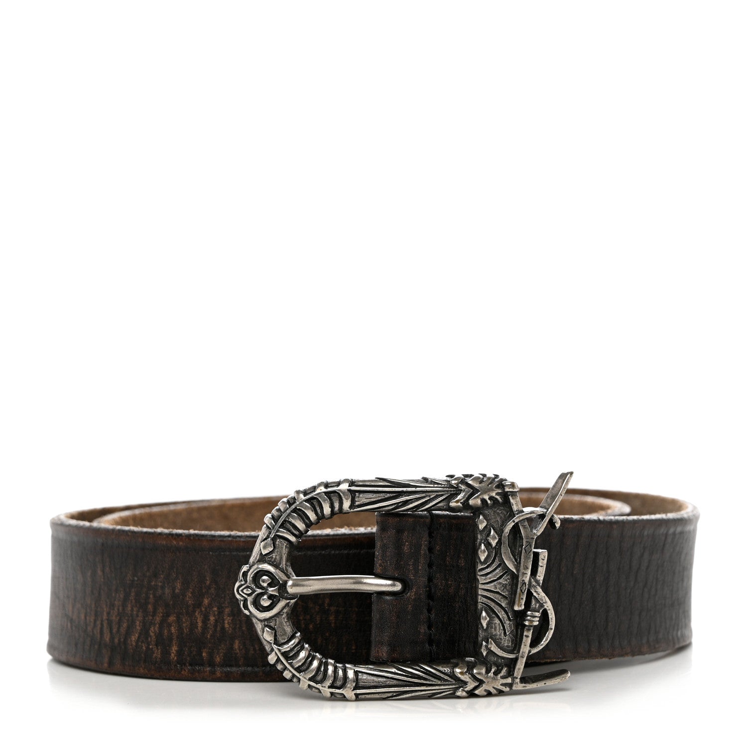 Saint Laurent Calfskin Embossed Celtique Belt 70 28 Brown 1 of 8