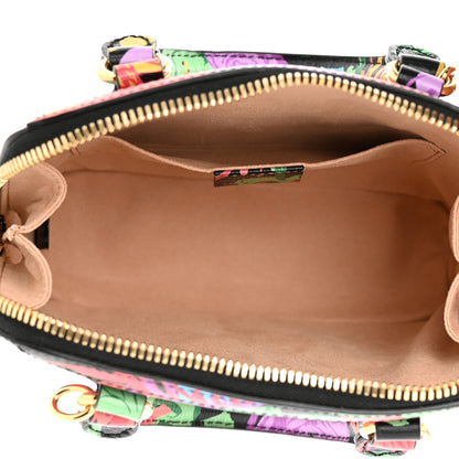 Gucci X KEN SCOTT New Shangai Calfskin Jenny Floral Print Mini Horsebit 1955 Top Handle Bag Black Pink 5 of 10