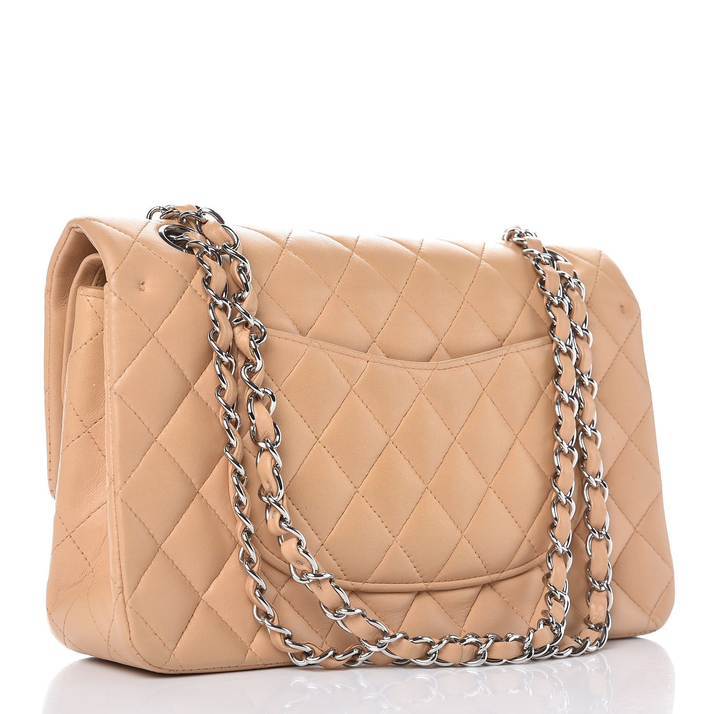 Lambskin Quilted Medium Double Flap Beige