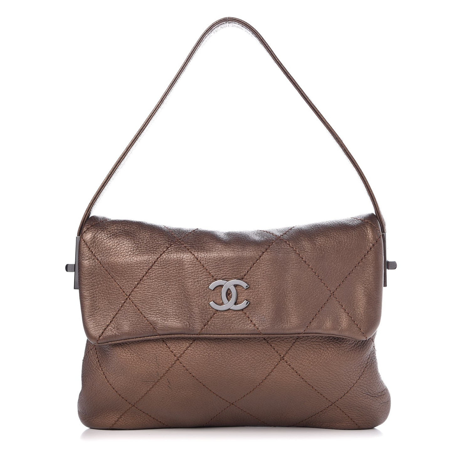 Metallic Calfskin Stitched Shoulder Bag Bronze