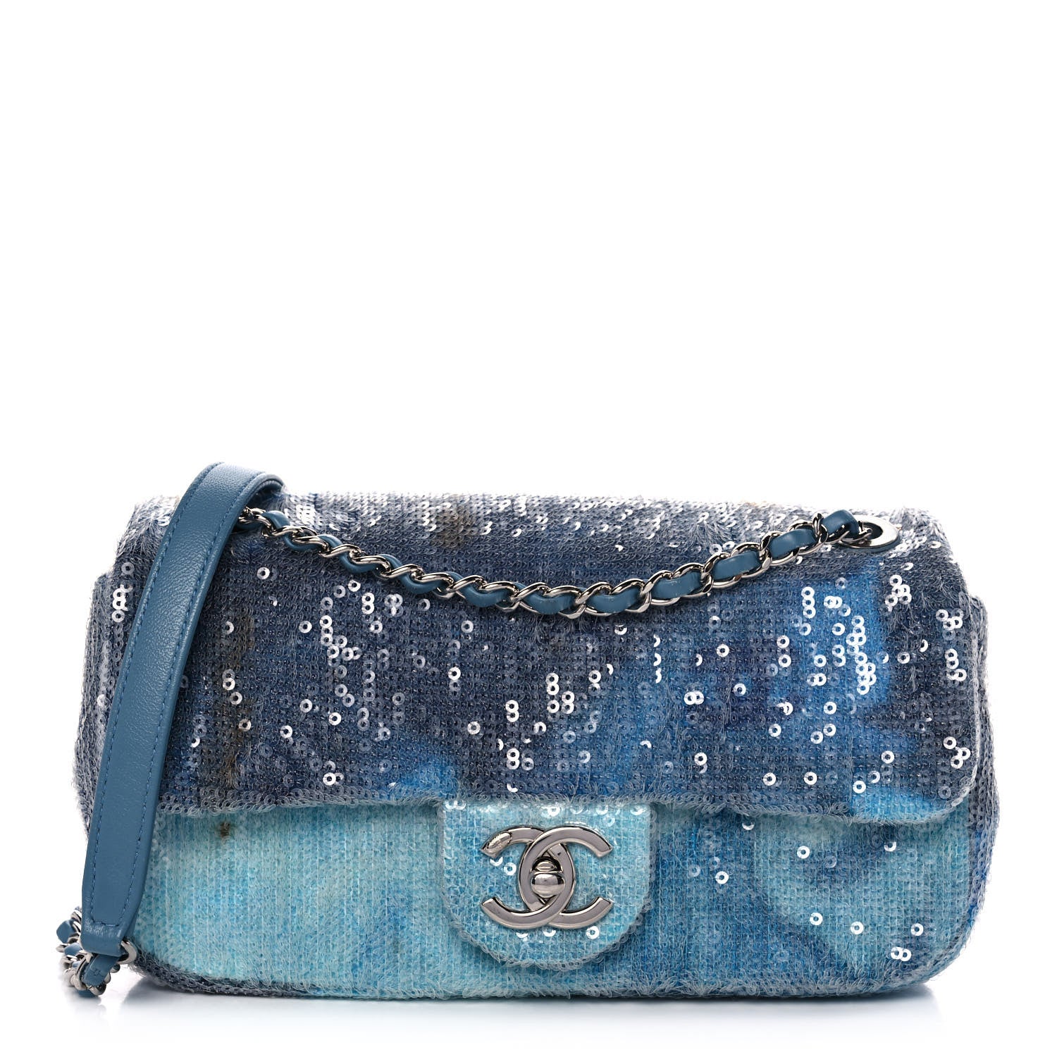 Chanel Sequin Mini Waterfall Flap Light Blue 1 of 13