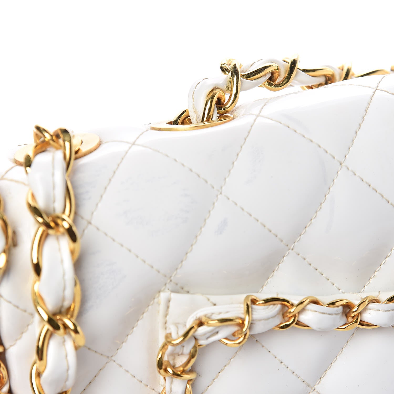 Chanel Patent Quilted Jumbo XL Chain Around Flap White 16 of 20