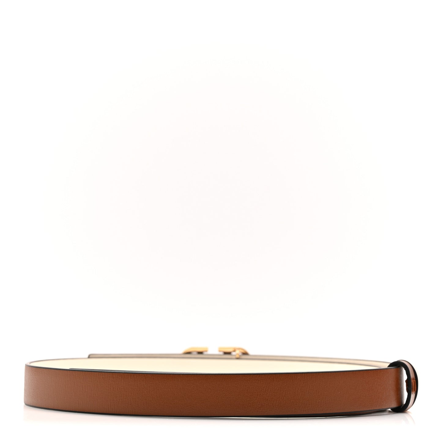 Glossy Calfskin Hammered VLogo Reversible 20mm Belt 80 32 Saddle Brown Ivory