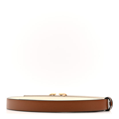 Valentino Garavani Glossy Calfskin Hammered VLogo Reversible 20mm Belt 80 32 Saddle Brown Ivory 4 of 7