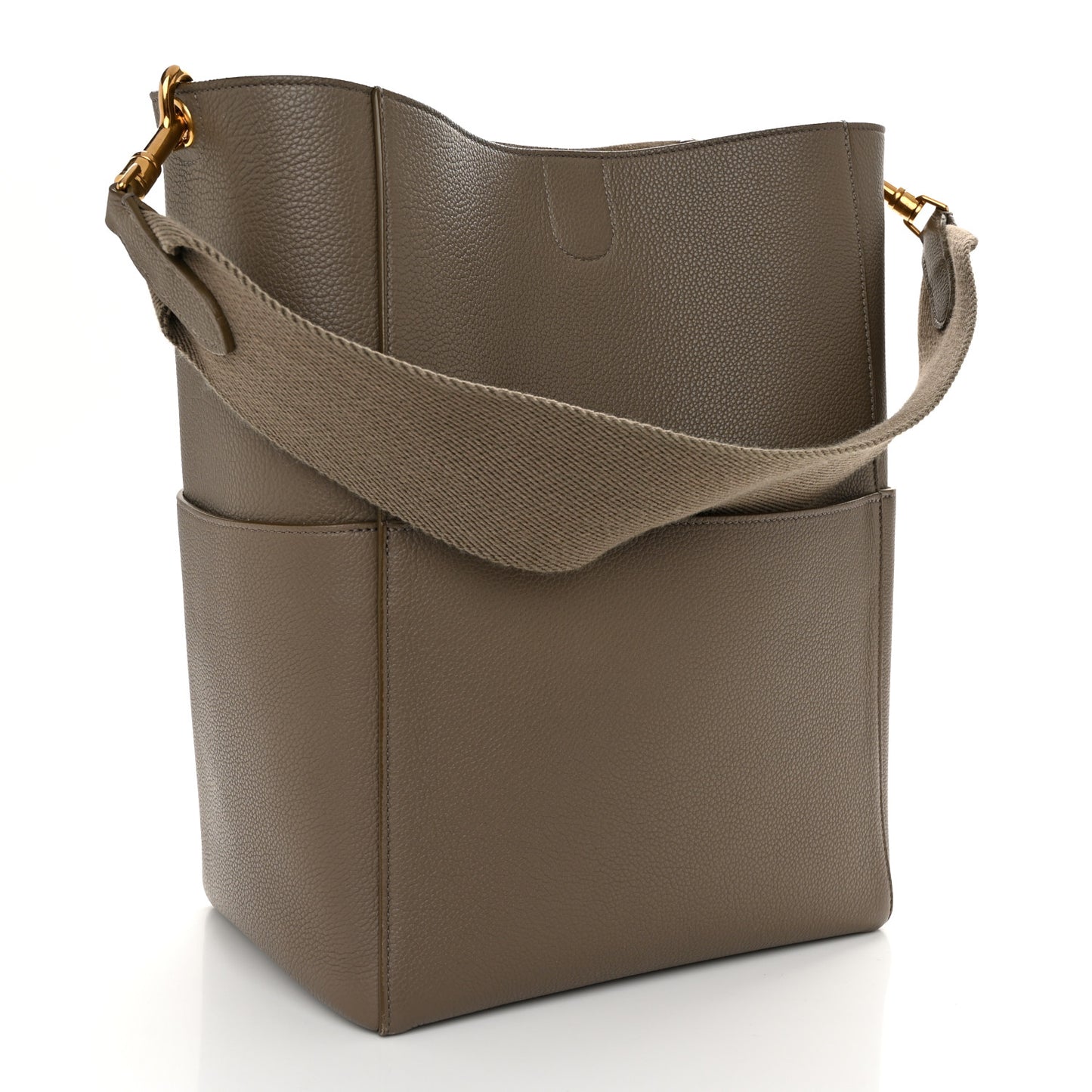 Soft Grained Calfskin Sangle Bucket Bag Taupe