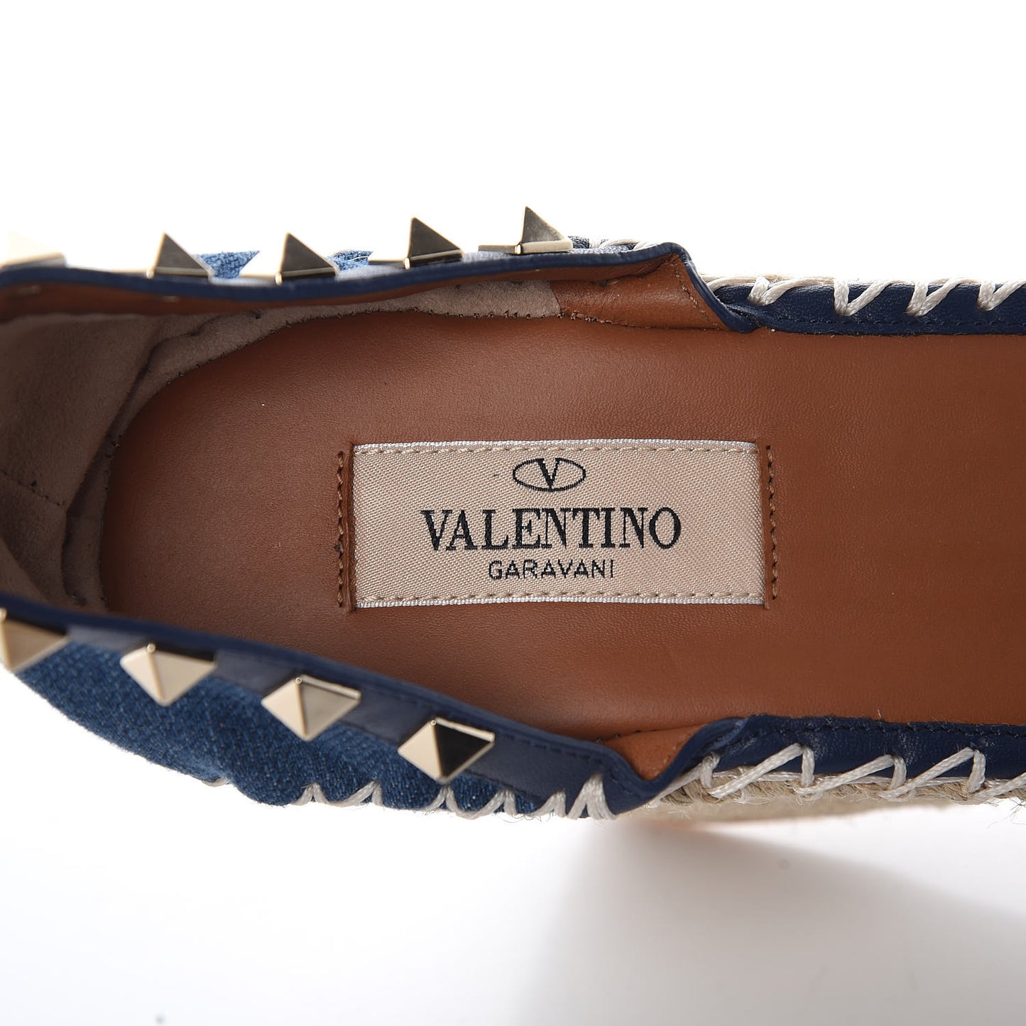Denim Rockstud Ankle Strap Espadrille 15/105mm Wedge Sandals 40 Light Denim