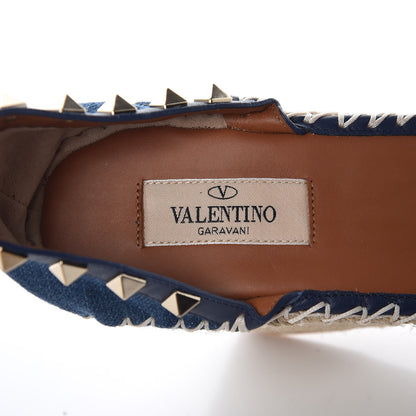 Valentino Garavani Denim Rockstud Ankle Strap Espadrille 15/105mm Wedge Sandals 40 Light Denim 7 of 8
