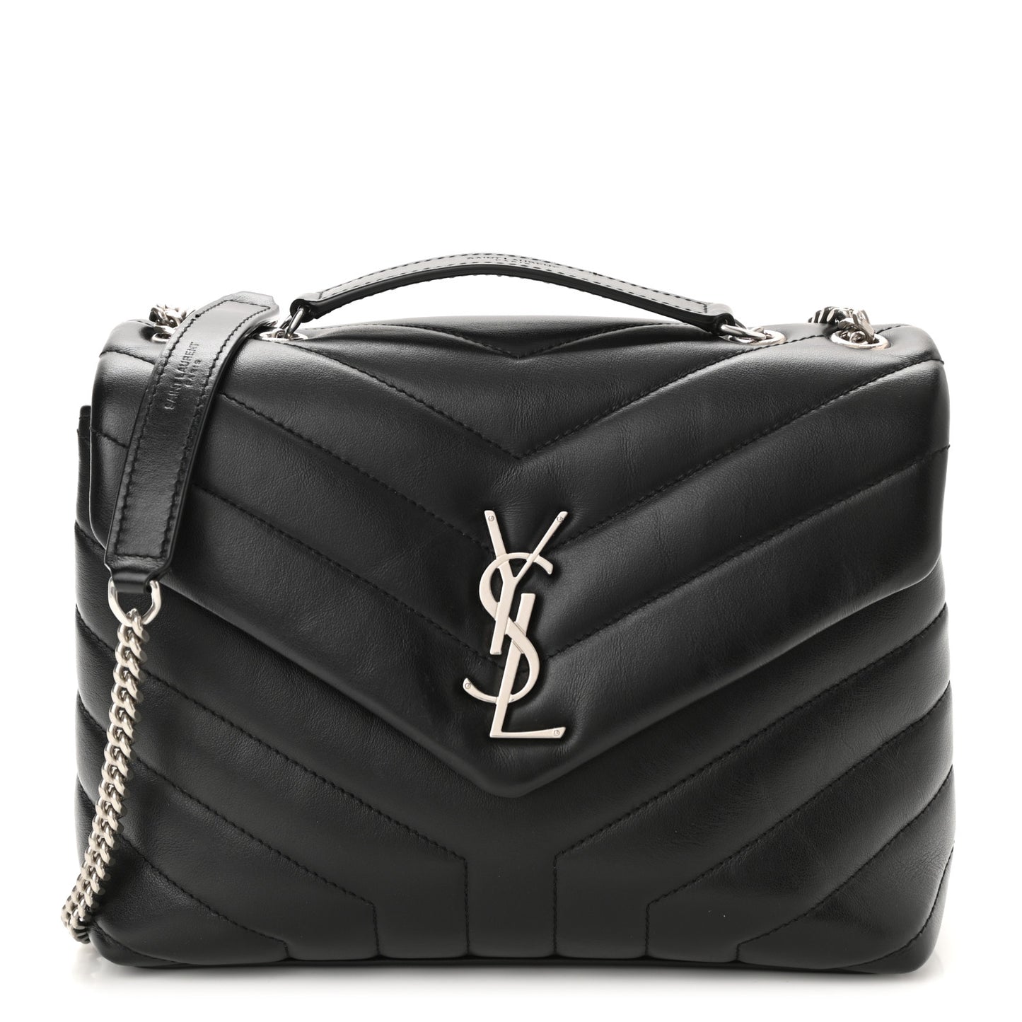Calfskin Y Quilted Monogram Small Loulou Chain Satchel Black
