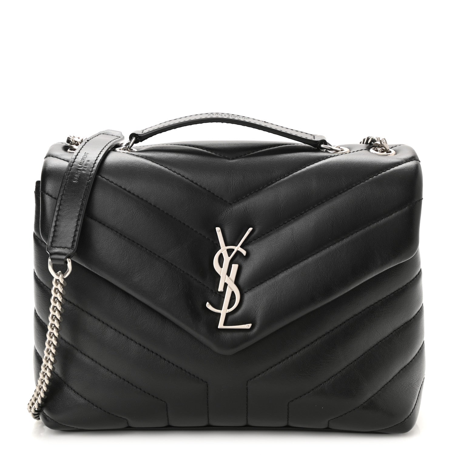 Saint Laurent Calfskin Y Quilted Monogram Small Loulou Chain Satchel Black 1 of 9
