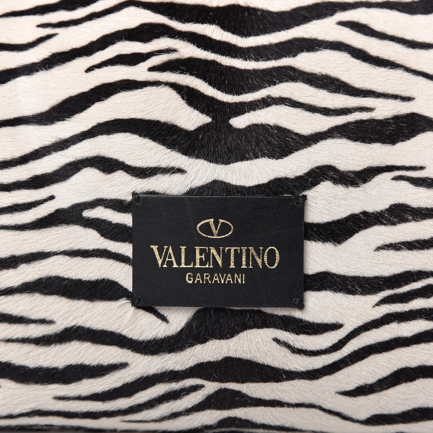 Valentino Garavani Pony Hair Zebra Rockstud Double Handle Tote Black Ivory 10 of 15