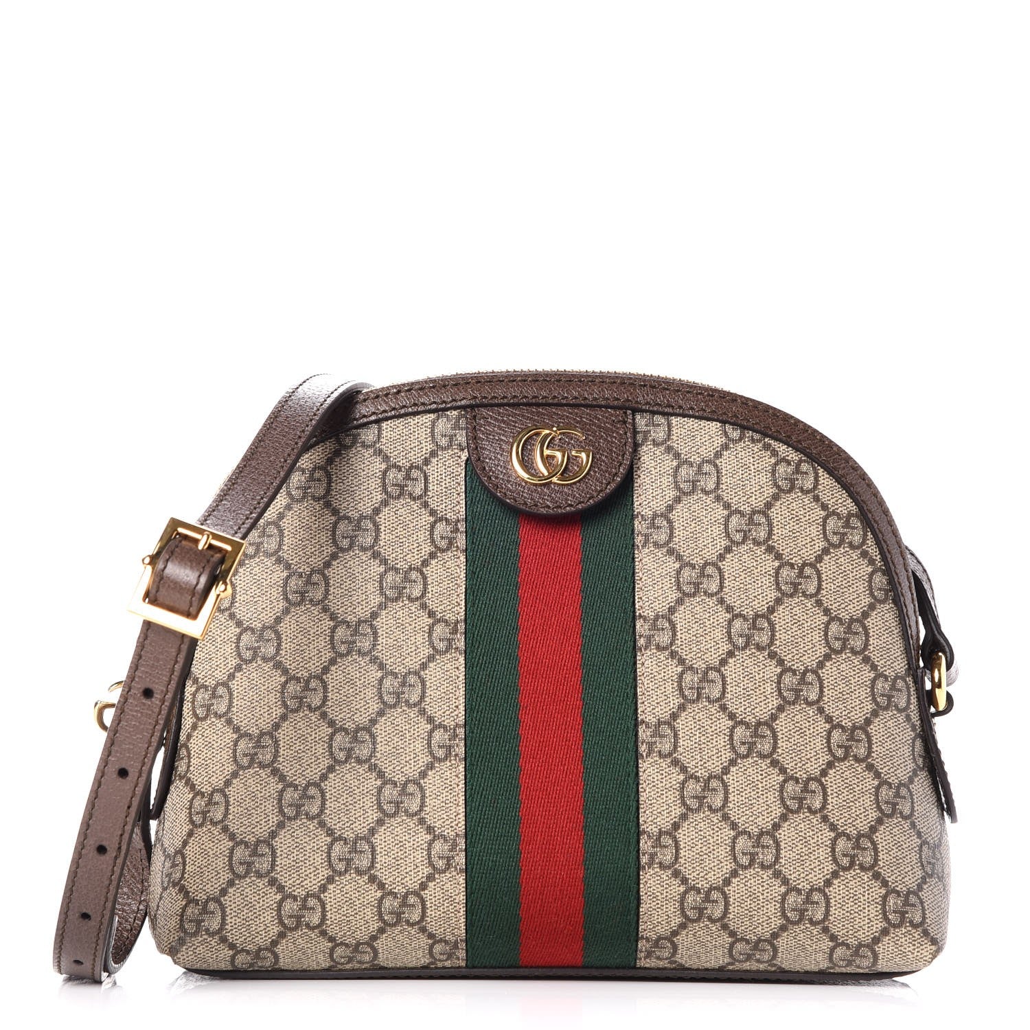 Gucci GG Supreme Monogram Textured Dollar Calfskin Web Small Ophidia Dome Shoulder Bag Beige Ebony New Acero 1 of 7