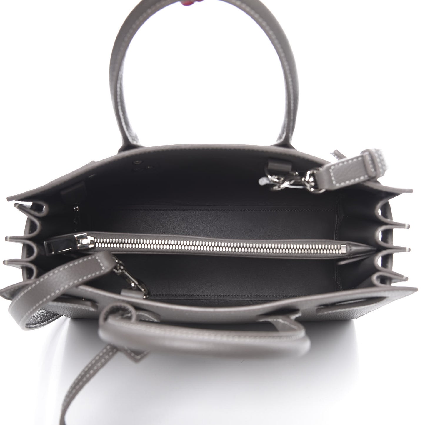 Grained Calfskin Topstich Baby Sac De Jour Fog