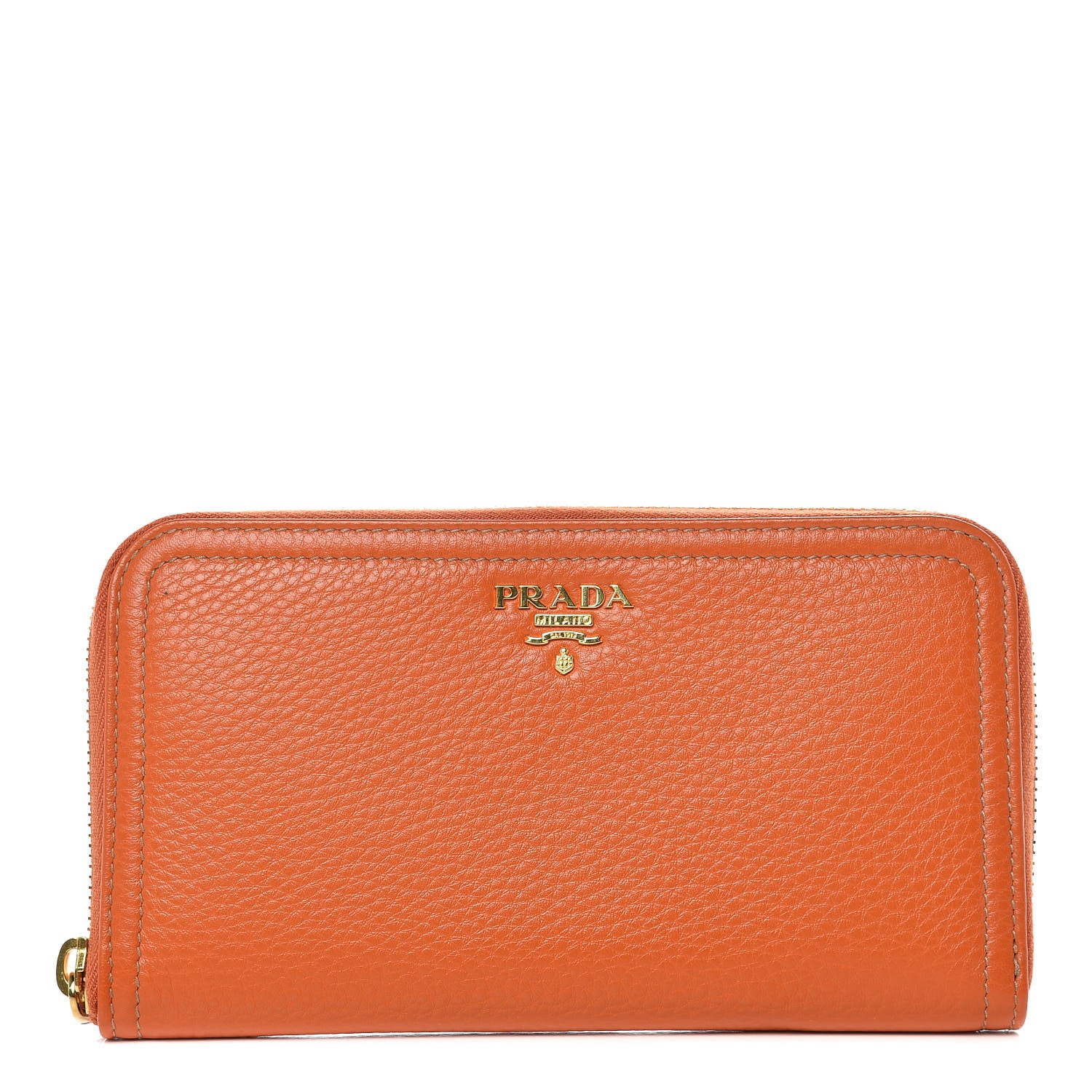 Prada Vitello Daino Zip Around Wallet Papaya 1 of 10