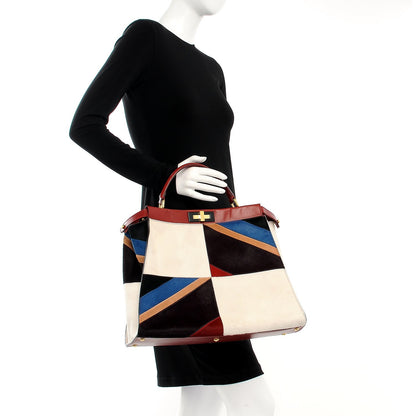 Fendi Calf Hair Patchwork Large Peekaboo Iconic Satchel White Red Multicolor 2 of 7