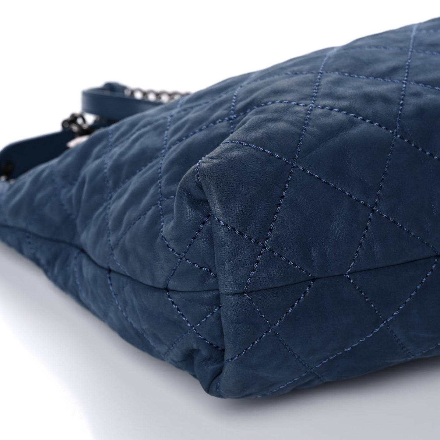 Iridescent Calfskin Quilted Daily Hobo Blue