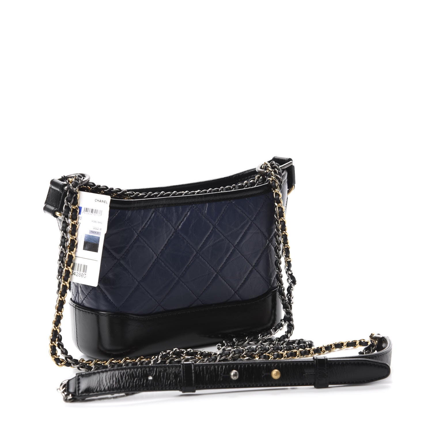 Chanel Aged Calfskin Quilted Small Gabrielle Hobo Navy Black 2 of 10