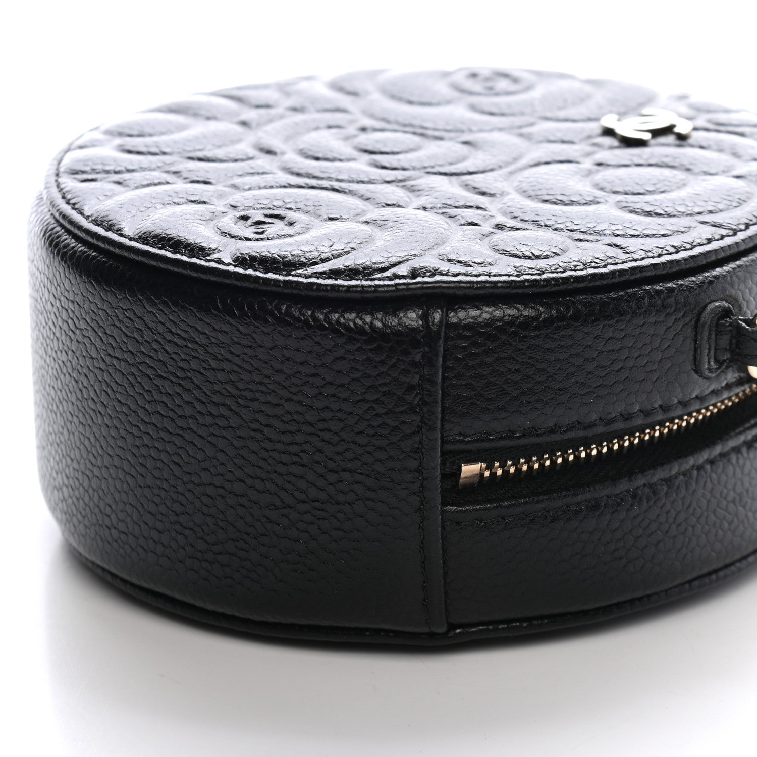 Chanel Caviar Camellia Embossed Round Clutch With Chain Black 9 of 9