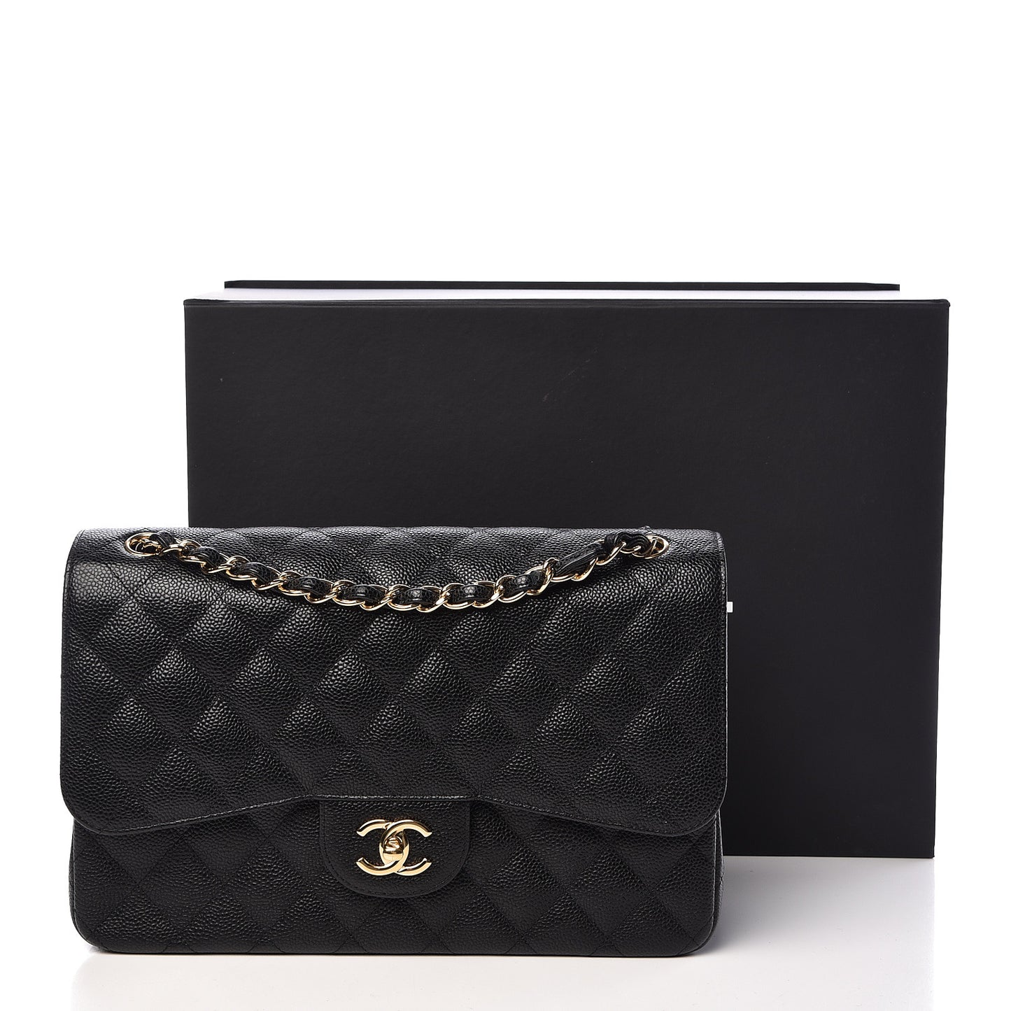 Caviar Quilted Jumbo Double Flap Black