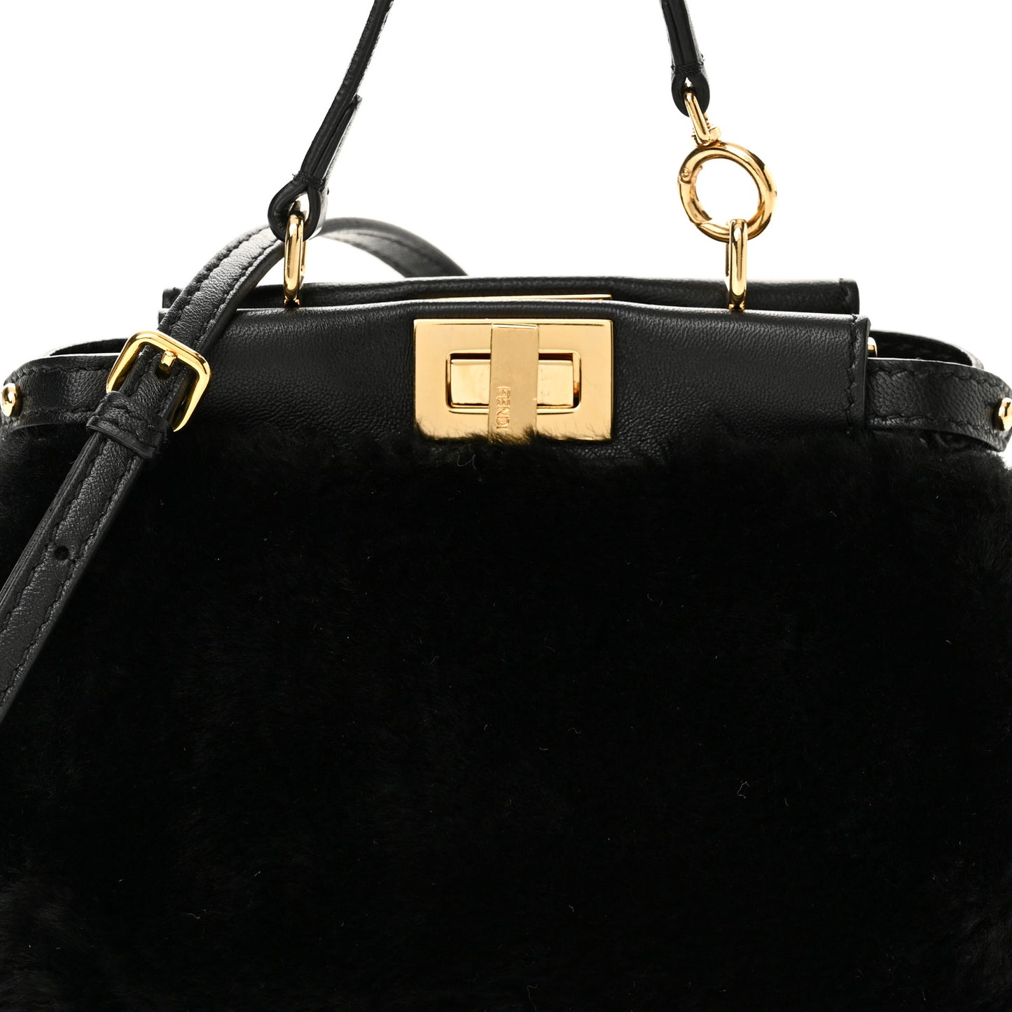 Shearling Shiny Nappa Micro Peekaboo Iconic Satchel Black
