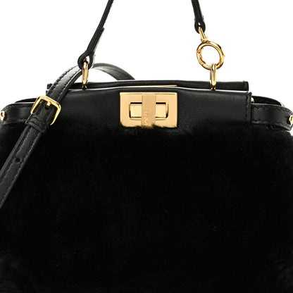 Fendi Shearling Shiny Nappa Micro Peekaboo Iconic Satchel Black 7 of 9