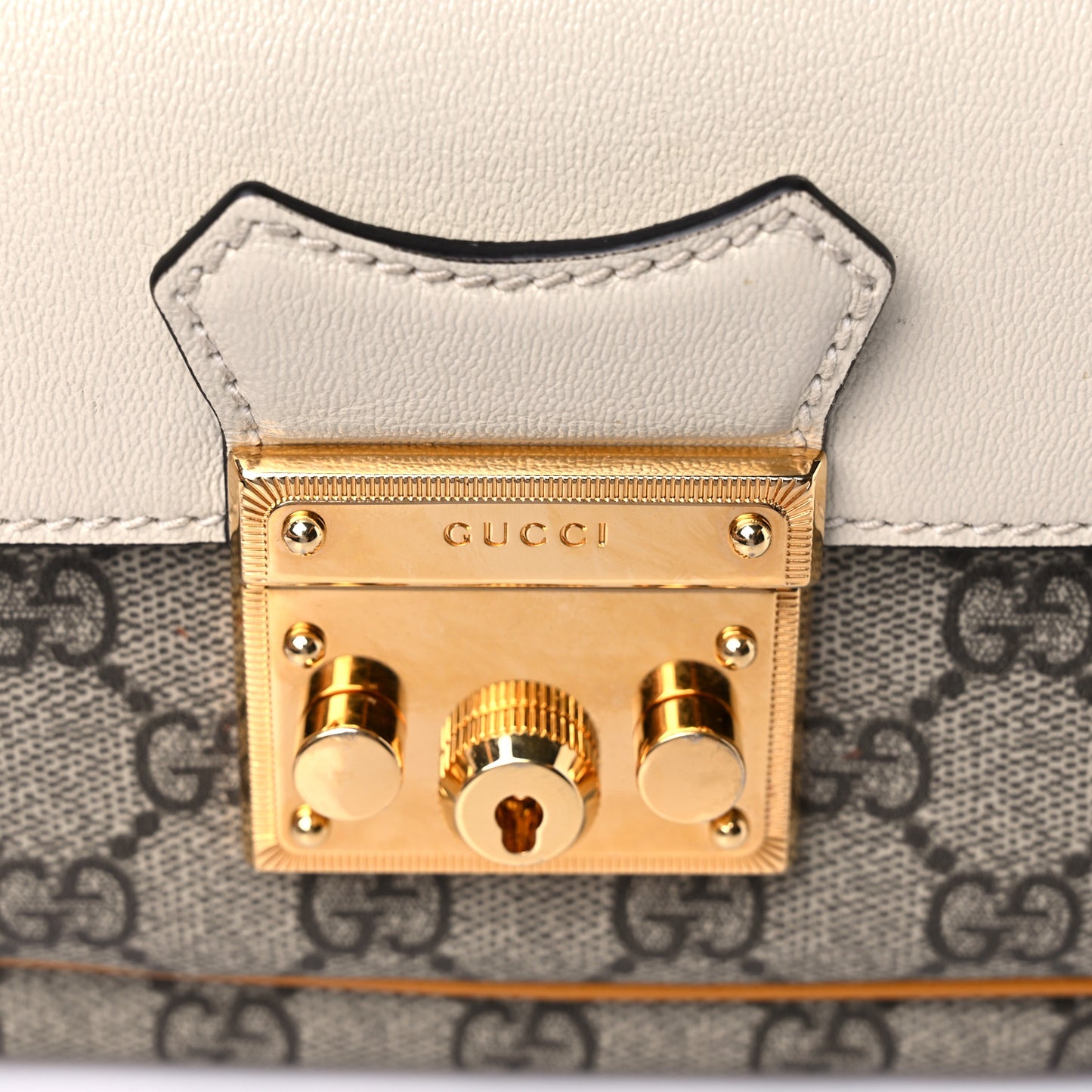GG Supreme Monogram Calfskin Mini Padlock Flap Pocket Shoulder Bag Beige Mystic White Sun Oil