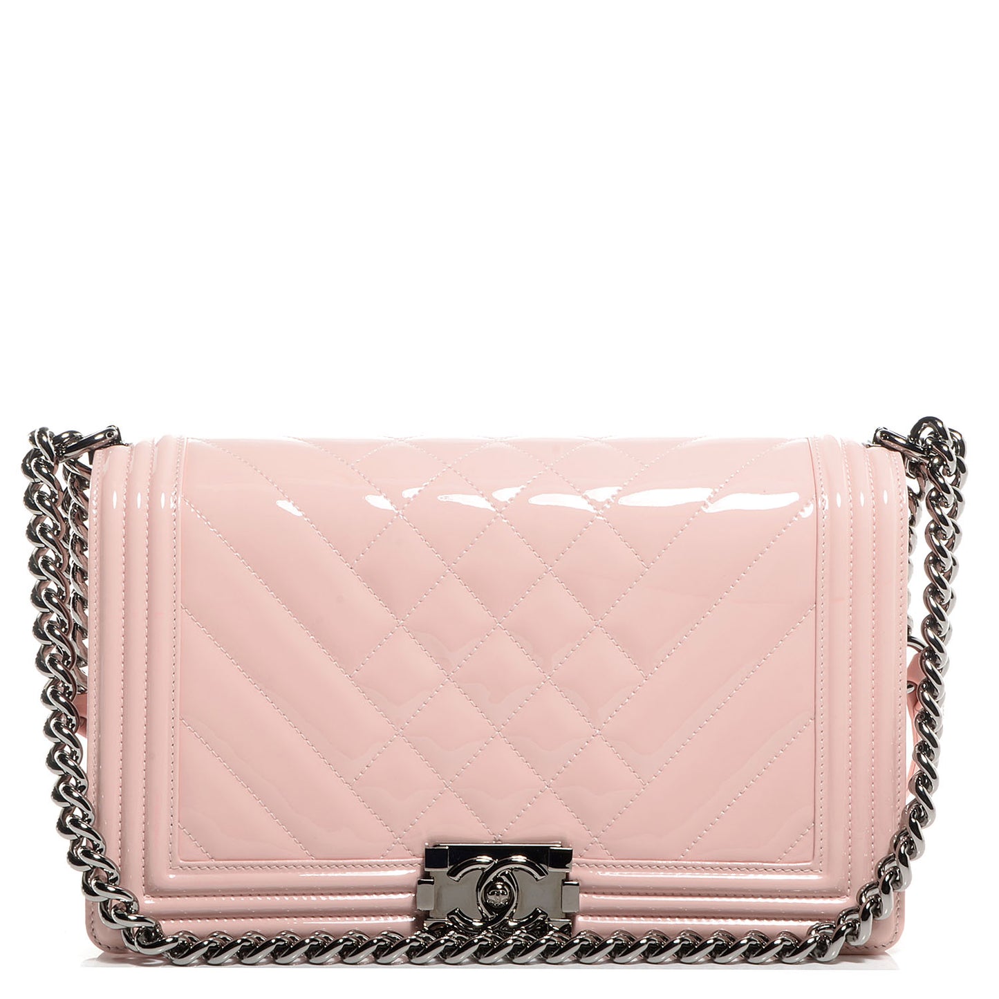 Patent Quilted Chevron New Medium Boy Flap Light Pink