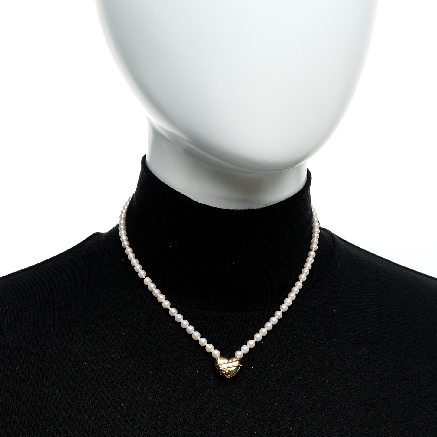 18K Yellow Gold Cultured Pearl Cupid's Arrow Heart Necklace