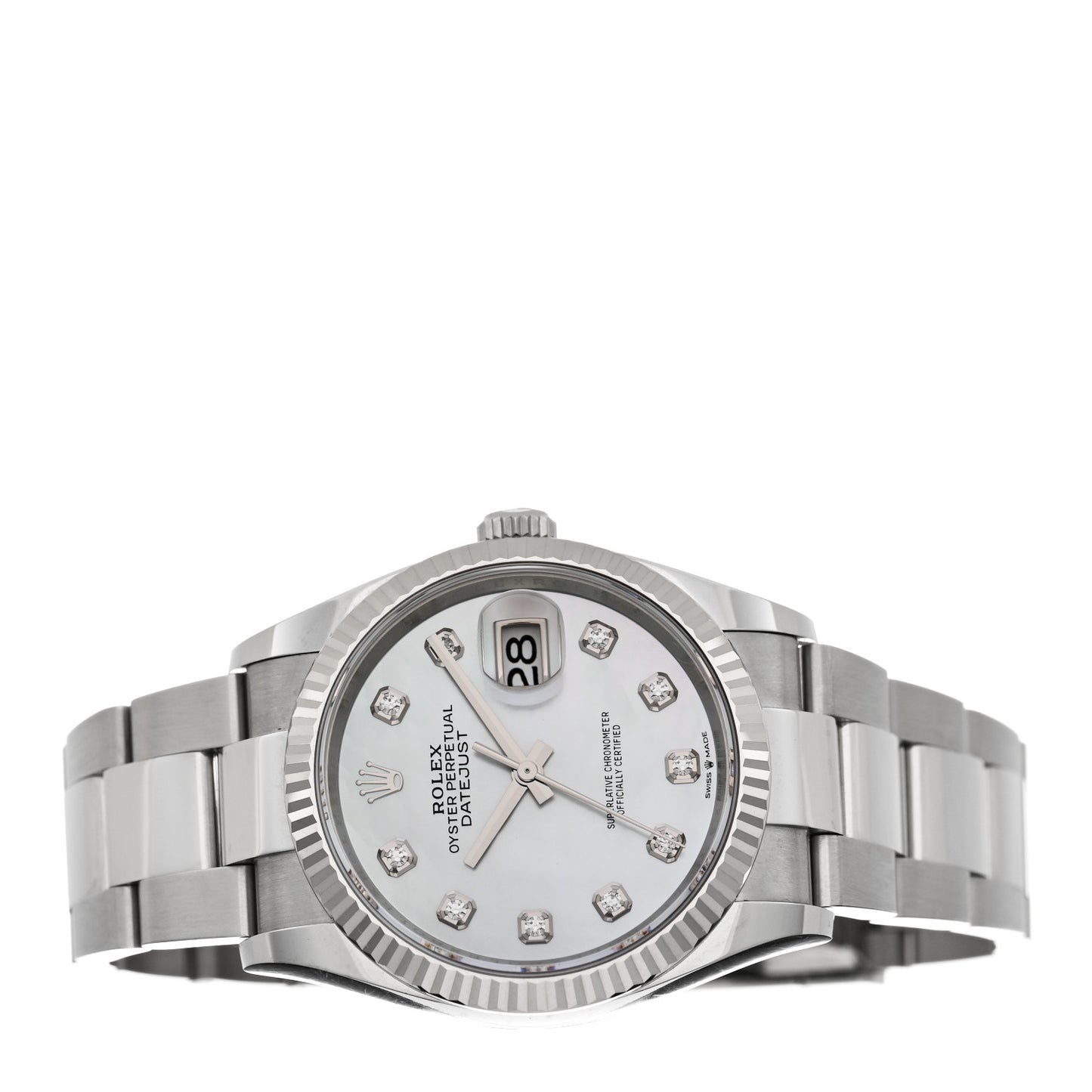 Stainless Steel 18K White Gold Diamond Mother of Pearl 36mm Oyster Perpetual Datejust Watch 126234