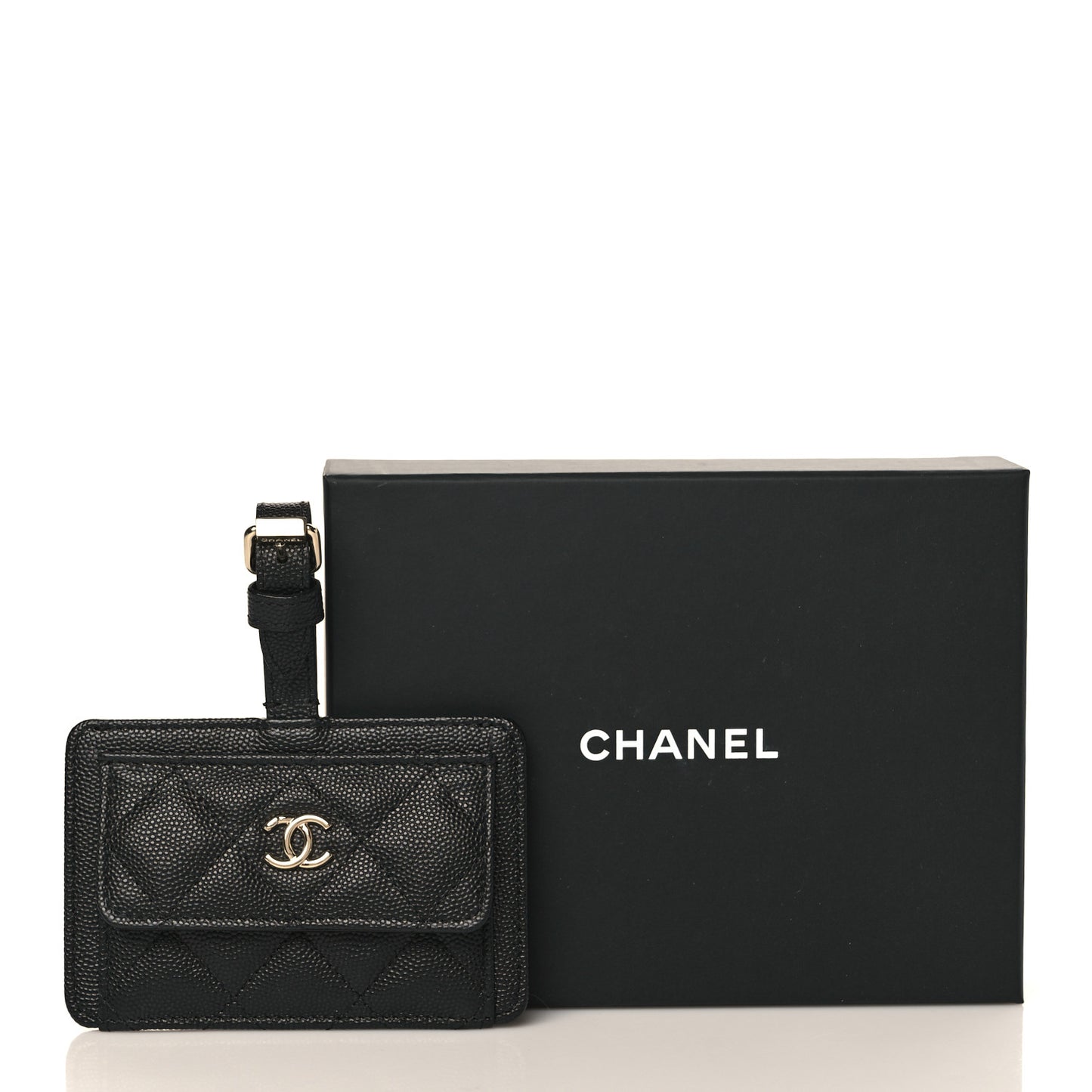 Caviar Quilted Luggage Tag Black